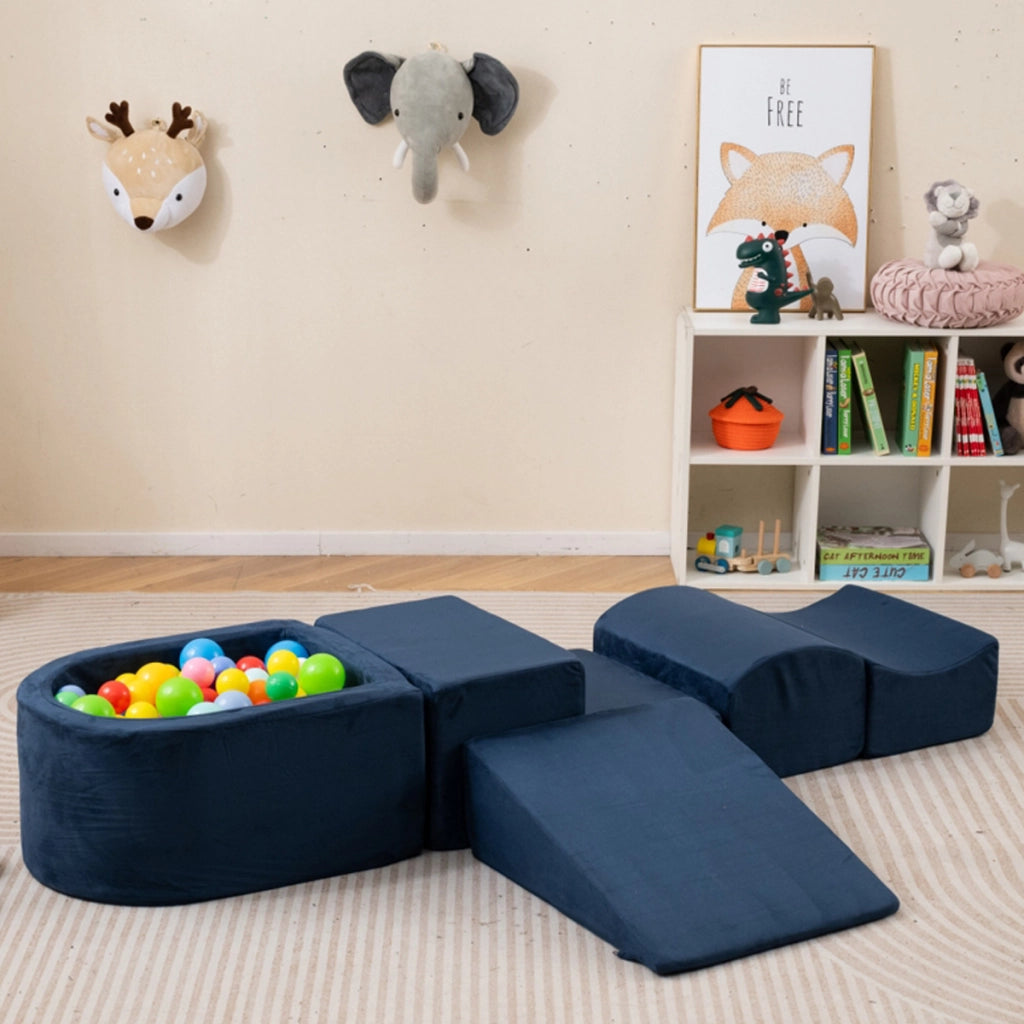 Set di gioco in schiuma a 5 pezzi per bambini con piscina di palline coperture lavabili-Blocchi creativi Blu scuro
