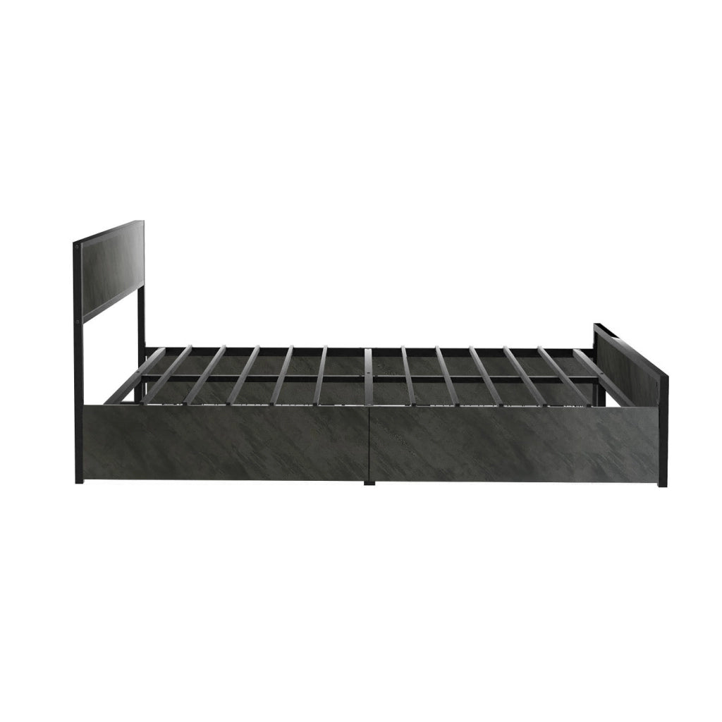 Hekla - Struttura letto matrimoniale in legno e metallo con 4 cassetti, 162x195 cm colore cemento
