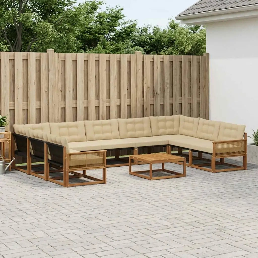 Set di divani da esterno con cuscino 10 pcs Naturale e Beige