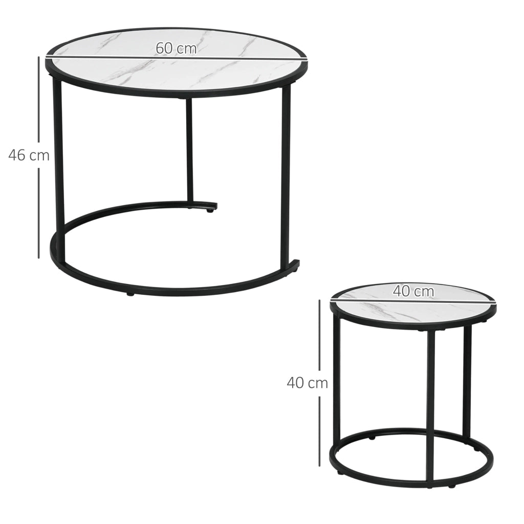 Tavolini nido impilabili ¨C Minimal ¨C bianco effetto marmo ?60x46 cm e ?40x40 cm