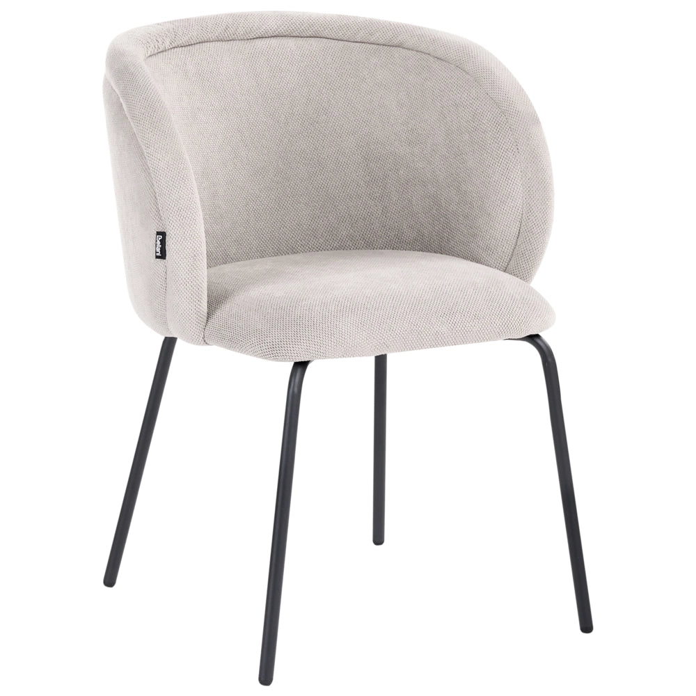 Set di 2 sedie da pranzo imbottite senza braccioli, rivestimento bianco sporco, base in metallo, design retrò