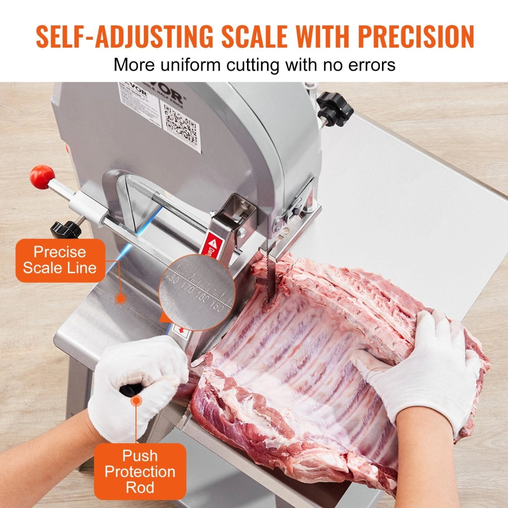 Segaossa Elettrica da Terra Uso Commerciale in Acciaio Inox per Carne Ossa da Macellerie 1500W Produttività max. 300kg/ora, Macchina Segaossa Elettrica Spessore di Taglio 4-200mm Altezza 250mm
