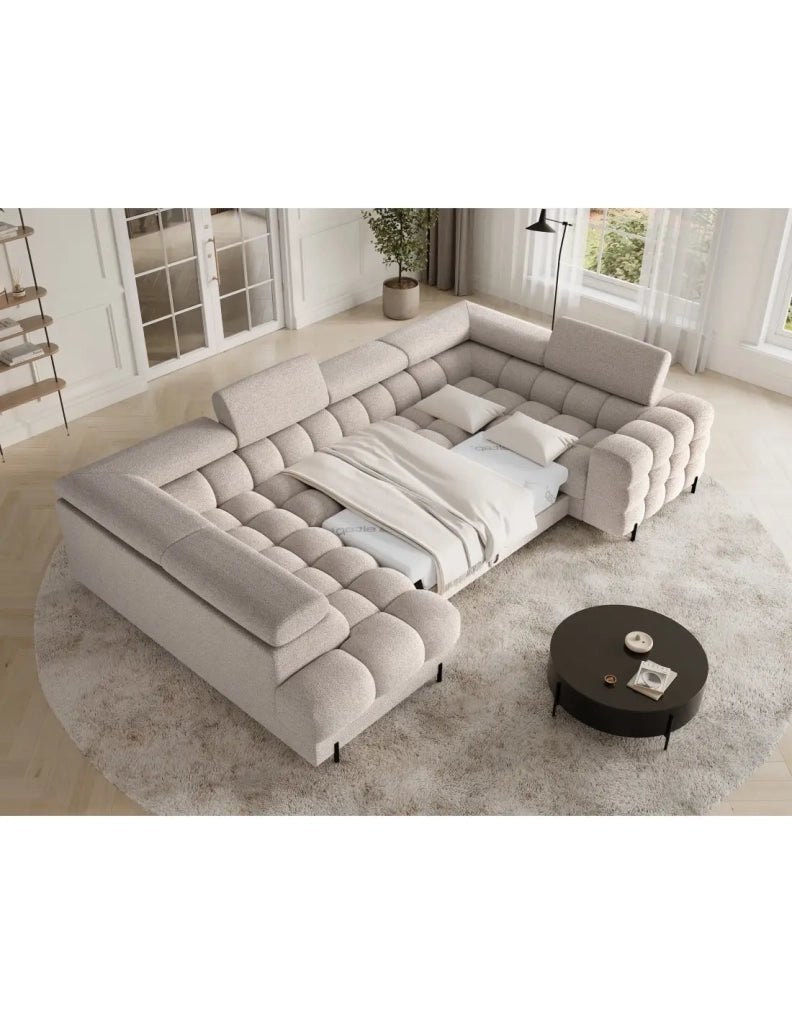 Divano panoramico convertibile FACTORY 3 posti beige – angolo sinistro con contenitore
