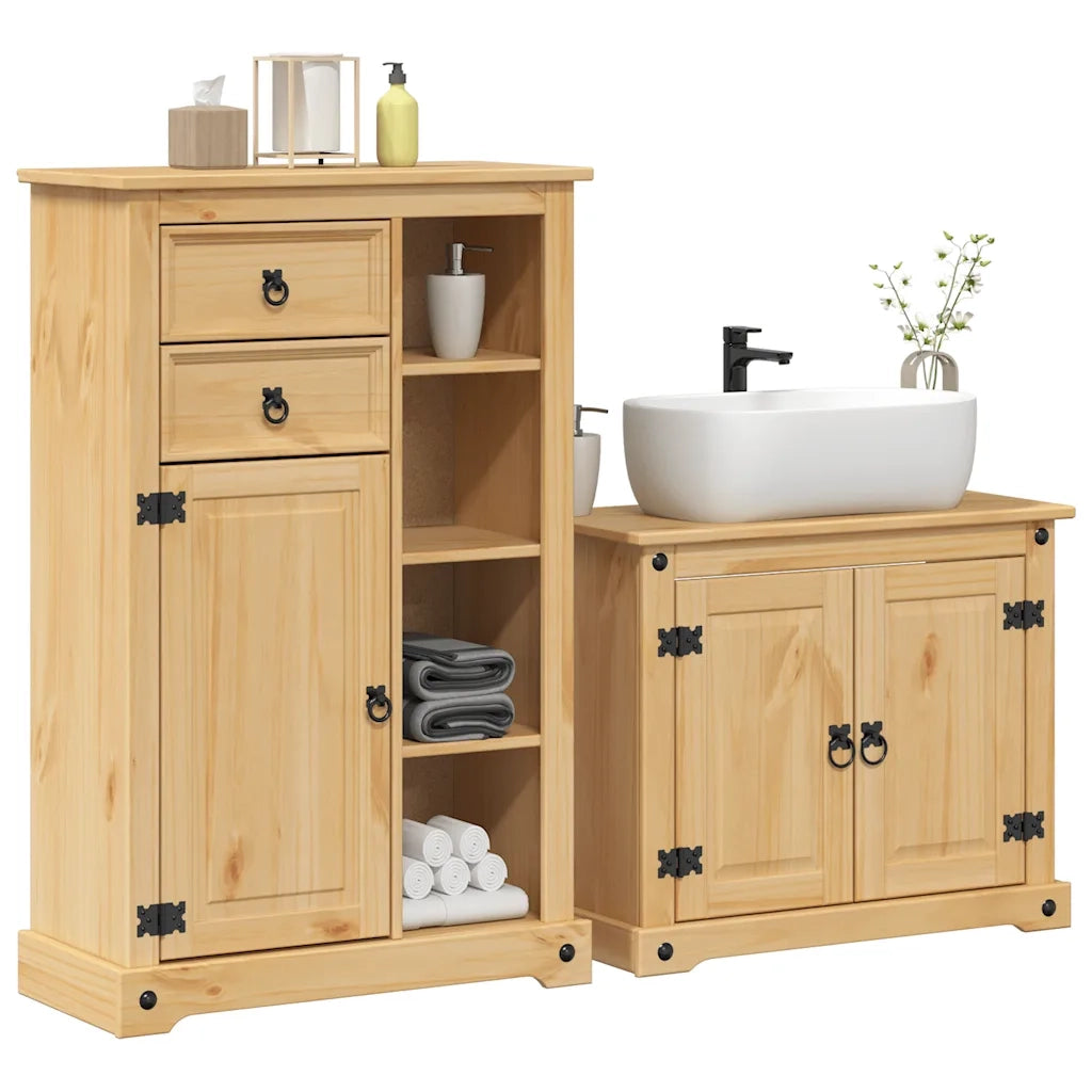 Set Mobili da Bagno 2 pz Corona in Legno Massello di Pino 3334635