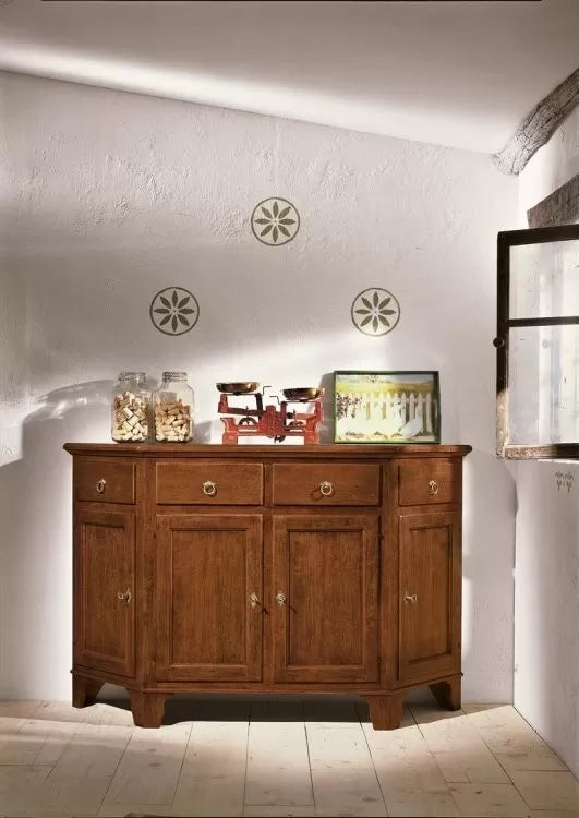 Madia credenza scantonata in legno massello 4 porte tinta noce l.158 p.48 h.102 (977) - Mobili 2G