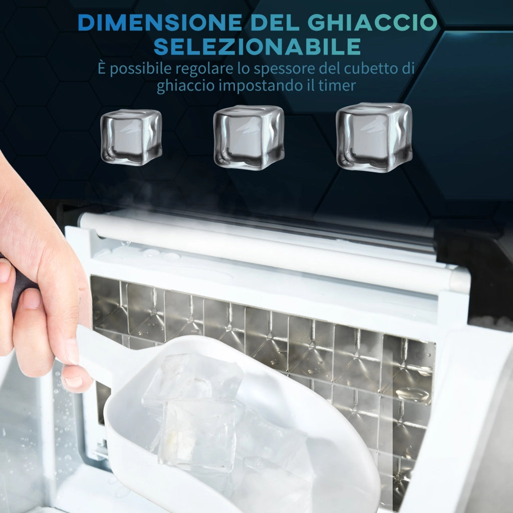 EasyComfort Macchina Ghiaccio 20kg in 24 Ore, 24 Cubetti in 14-18 Minuti con Dimensione Regolabile, Serbatoio 3.2L e Sistema Autopulente, Argento
