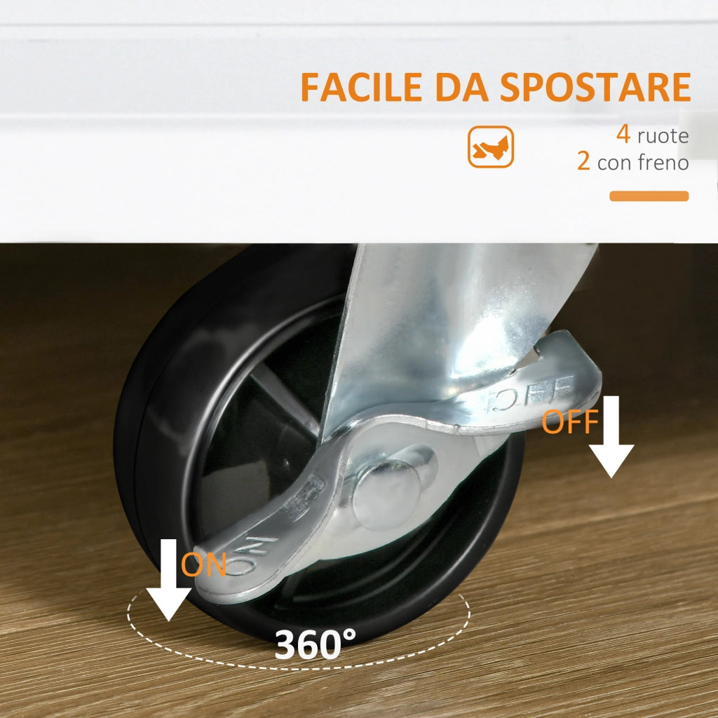 Carrello da Cucina Portaspezie a 3 Livelli e 4 Ruote in MDF e Truciolato, 89x45x89cm, Bianco