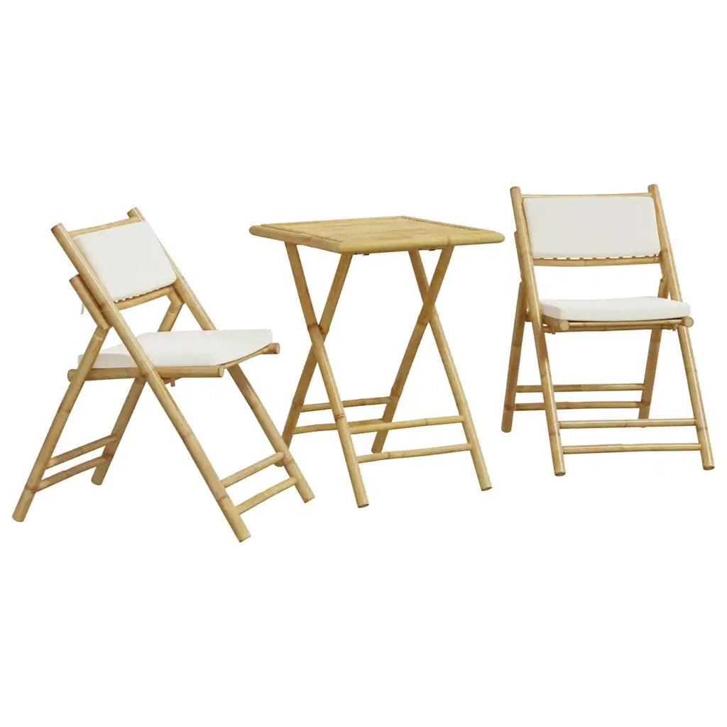 Set da Bistrot Pieghevole 3 pz Cuscini Bianco Crema in Bambù 3208933