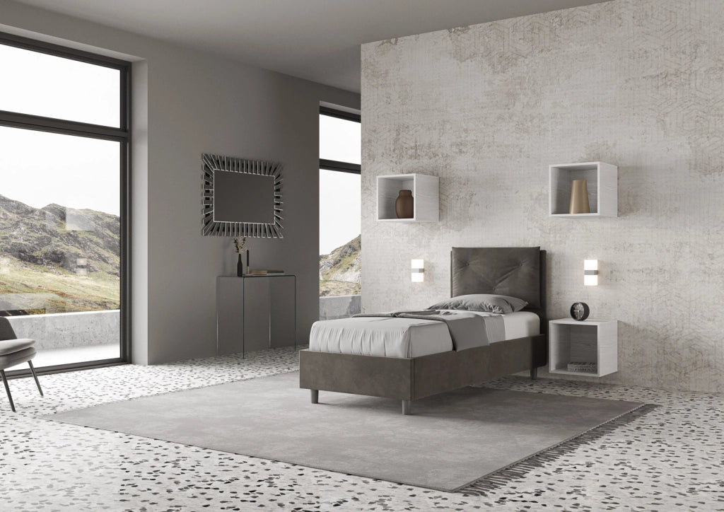 BS COM Letto singolo senza rete imbottito 90x210 microfibra grigio