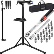 MONZANA® Cavalletto Manutenzione Supporto Bici 50 kg Montaggio Bicicletta Riparazione Mtb con Set Chiavi Dinamometriche da 1/4 per E-bike Pieghevole