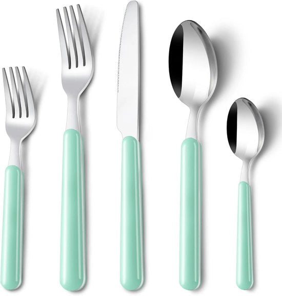 Set da tavola da 30 pezzi per 6 persone - coltello-fork-fuoco - manici colorati - attrezzatura da campeggio - resistente alla lavastoviglie