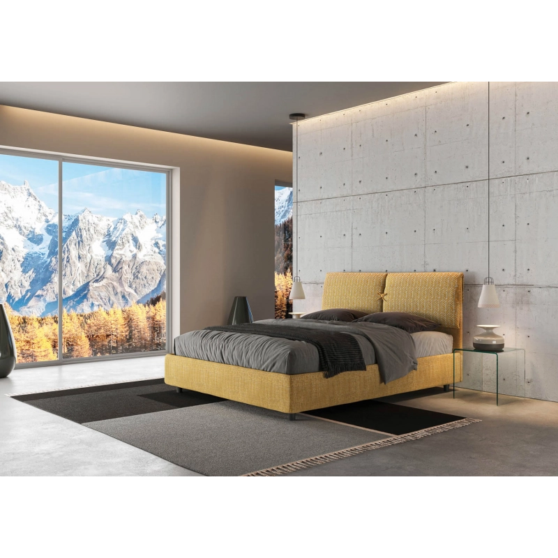 Letto imbottito Matrimoniale 160x210 cm tessuto Agata Mados - Contenitore,Giallo/Giallo