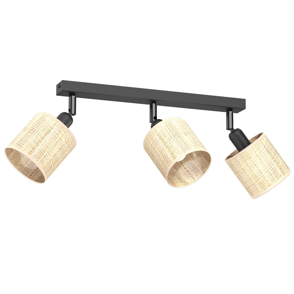 Plafoniera barra 3 spot orientabili rattan nero E14 Luminex