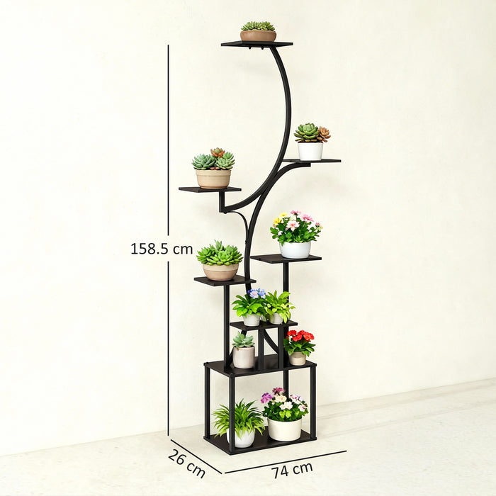 Portapiante a 8 Livelli 74x26x158,5 cm con Design a S per Interni ed Esterni in Metallo Nero