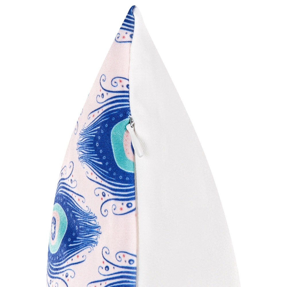 Set di 2 cuscini da giardino in tessuto di poliestere blu e rosa con motivo a pavone 45 x 45 cm esterno giardino elegante rettangolare
