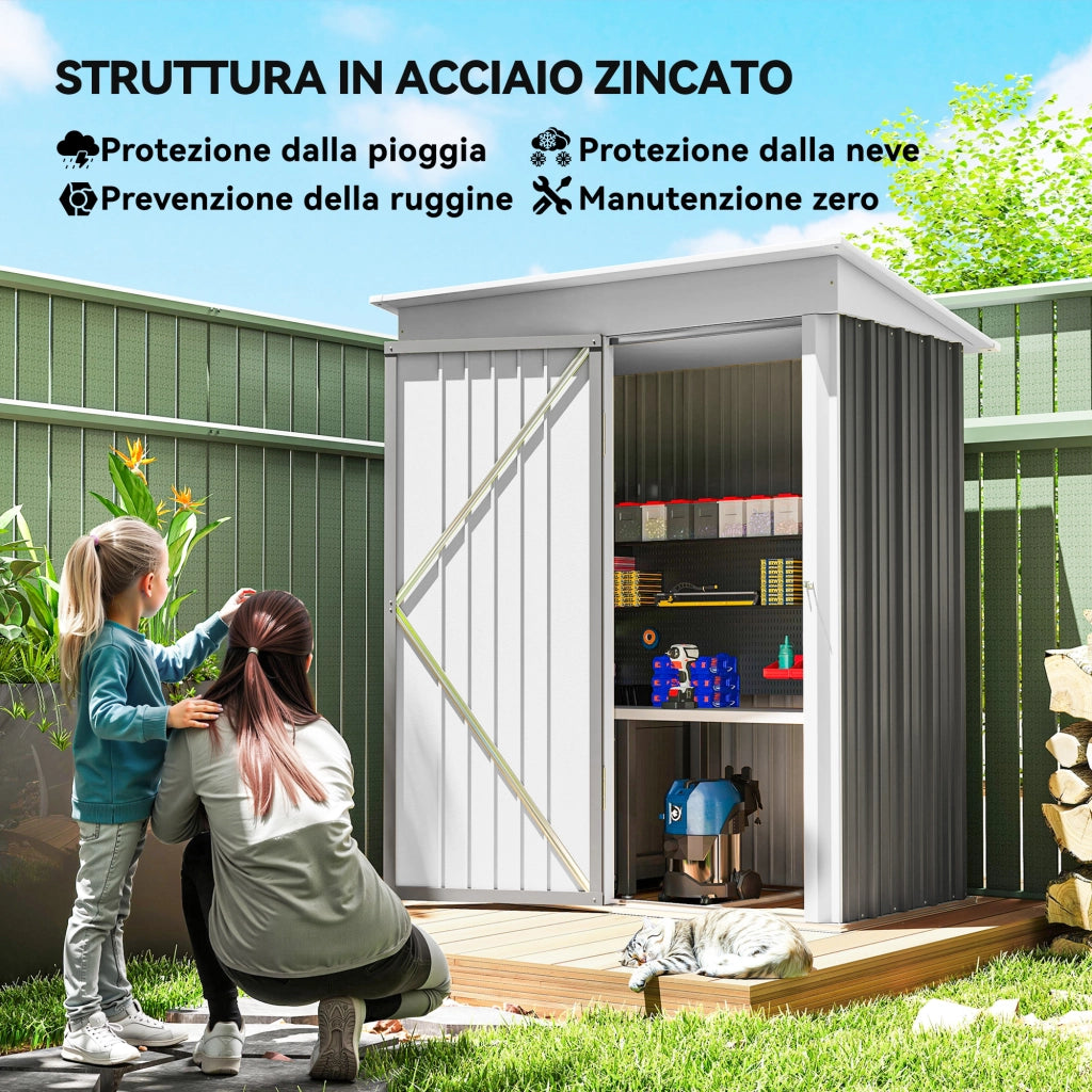 Casetta da Giardino Porta Attrezzi ¨C Zephmum ¨C Acciaio, Grigio, 161x95x163/181cm