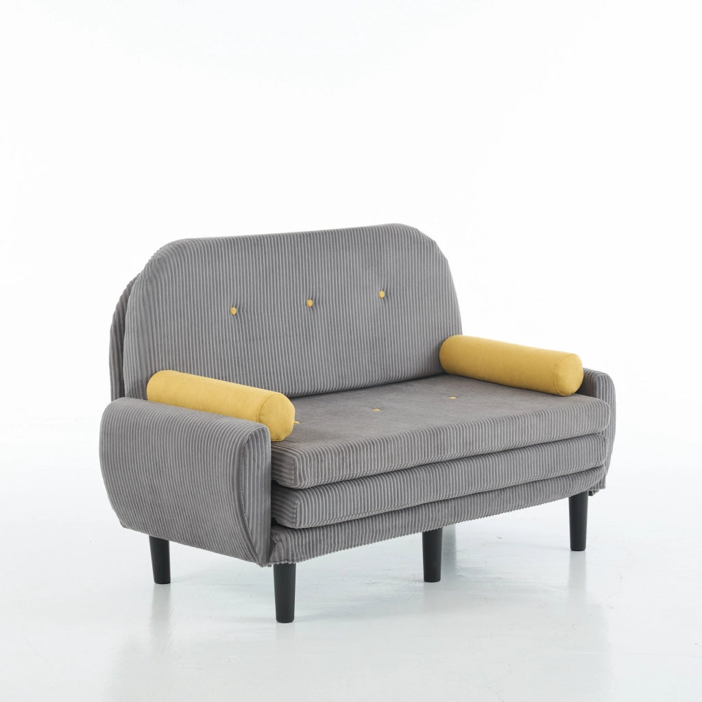 Divano convertibile modulare con schienale regolabile e 2 cuscini, in velluto a coste, grigio 133.5 × 77 × 85 cm