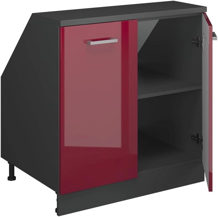 Mobile sottotetto Rion, Rosso lucido, 80 x 81.6 cm con 2 porte, carcassa 60 cm profondità, adatto per il salvaspazio sotto tetti spioventi