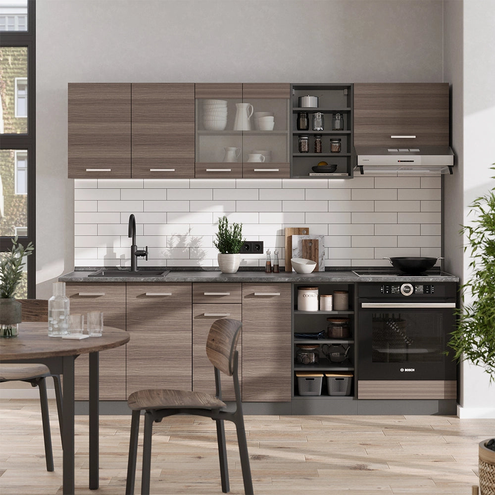 Vicco Cucina componibile Grigio nobile/antracite 240 cm senza piano di lavoro