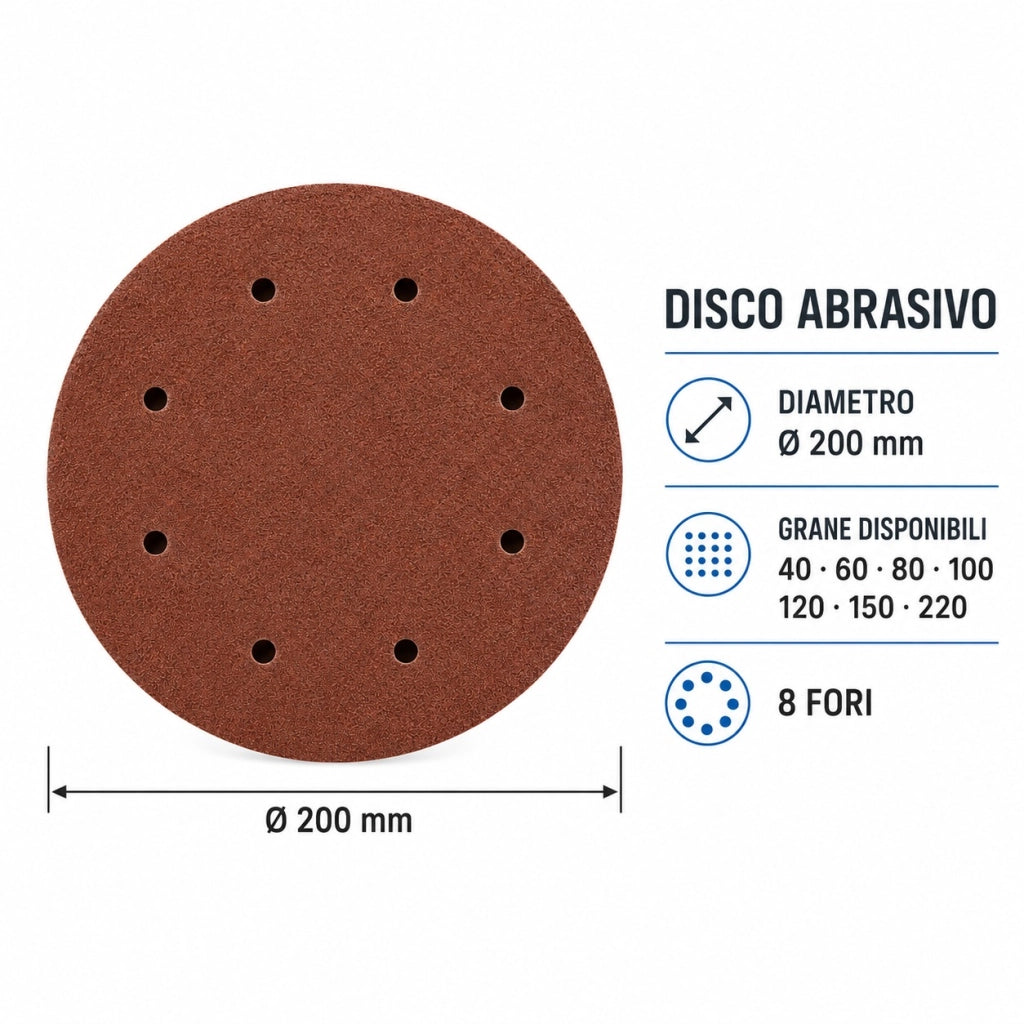 Ausonia disco abrasivo velcrato Ø 200 mm – grane da 40 a 220 gr. *** misura 120 gr., confezione 1