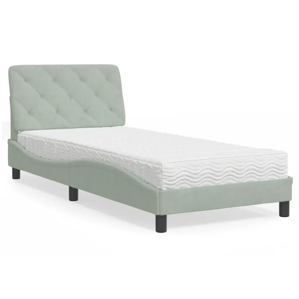 Letto con Materasso Grigio Chiaro 90x190 cm in Velluto 3208628