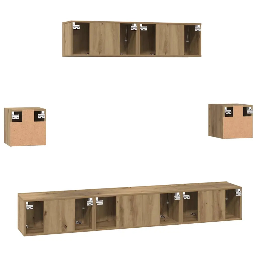 Set mobile TV 7 pz-Credenza per TV Rovere artigianale Legno multistrato