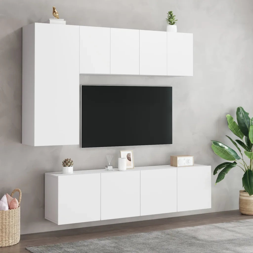 Mobili TV a Muro 5pz Bianchi in Legno Multistrato 3216464
