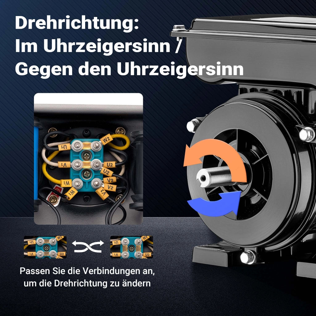 Motore elettrico asincrono monofase, 1400 giri/min, 230 volt, 0,75 kw, 1 CV, IP44, classe F