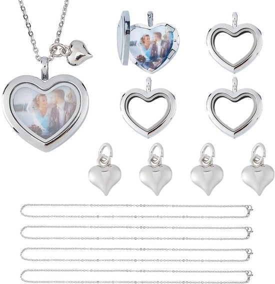 Impianto di montaggio per collana DIY - Hanger con cuore in vetro - Creazione di gioielli - Set di gioielli personalizzabili - Acciaio inossidabile - 450 mm Lunghezza