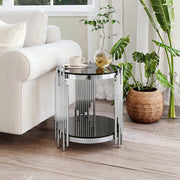 Tavolino Rotondo da Salotto ¨C MINIMAL ¨C Vetro Temperato 6mm, Struttura Acciaio, Nero, 45cm