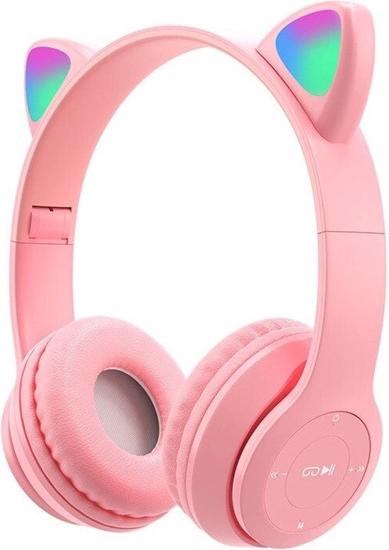 Cuffie per bambini - Telefono per bambini - Headset per bambini - Senza fili - Bluetooth - Microfono - Orecchioni per bambini - Luce LED - Colorato rosa