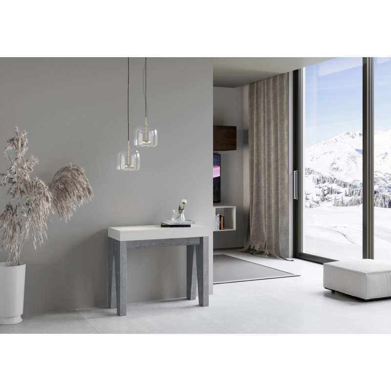 Consolle allungabile 90x40/196 cm Naxy Mix Small piano Bianco Frassino - Bianco Frassino/Cemento