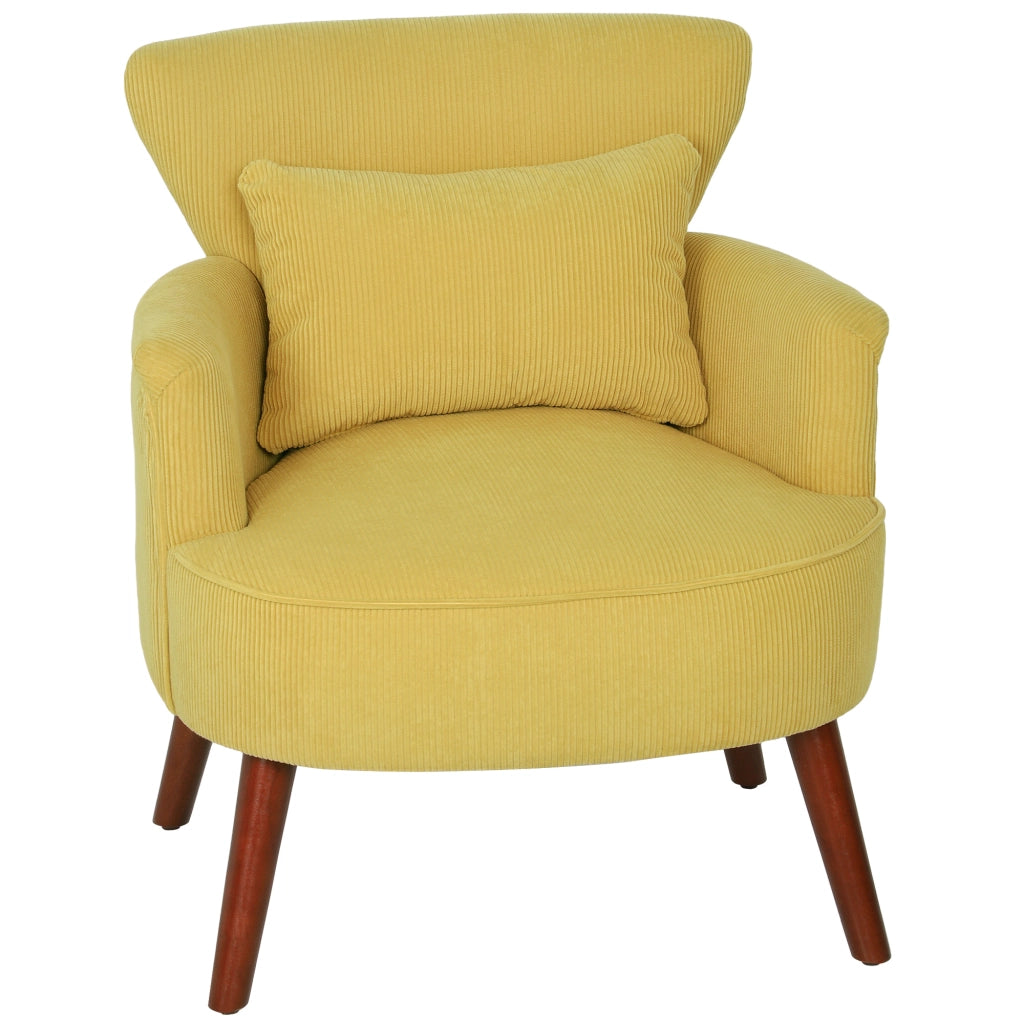 Poltrona moderna con braccioli e cuscino lombare ¨C zephmum ¨C gialla, gambe in legno di gomma