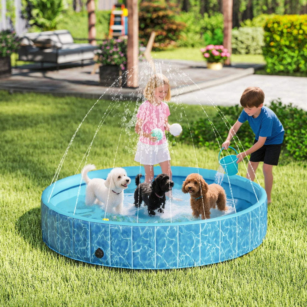 Piscina per Cani Pieghevole con Fontana e Cuscini d'Acqua ¨C Zephmum ¨C Blu ?160x30 cm
