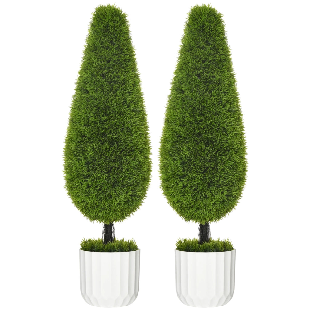 Cipresso artificiale, set da 2, 90 cm, pianta d'appartamento artificiale in vaso con muschio artificiale per decorazione interna ed esterna