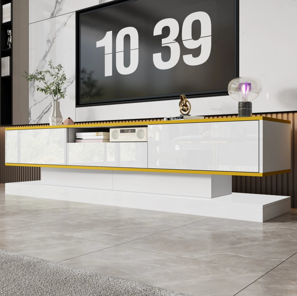 MOBILE TV 180x38x45 cm Bianco lucido con LED multicolore e 3 cassetti