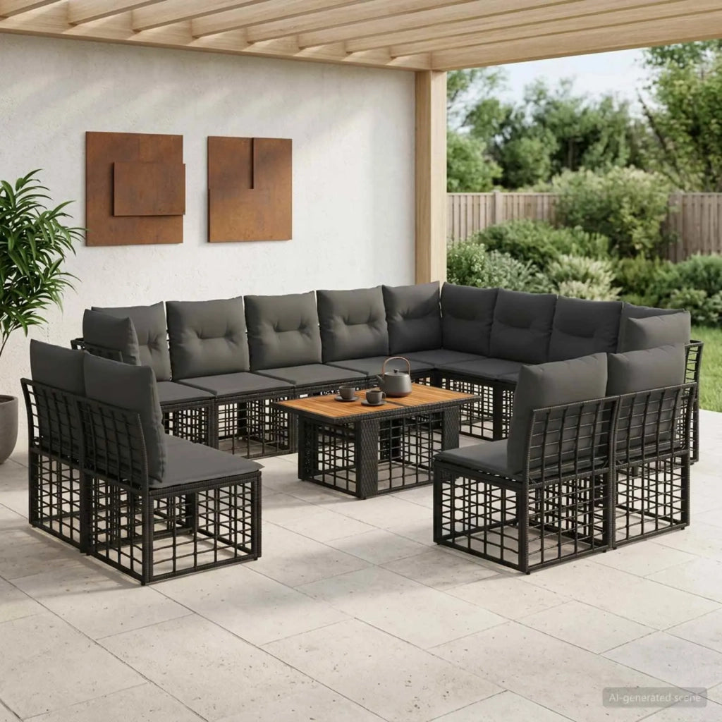 Set Divano da Giardino 13 pz Nero e Grigio scuro polyrattan 3437925