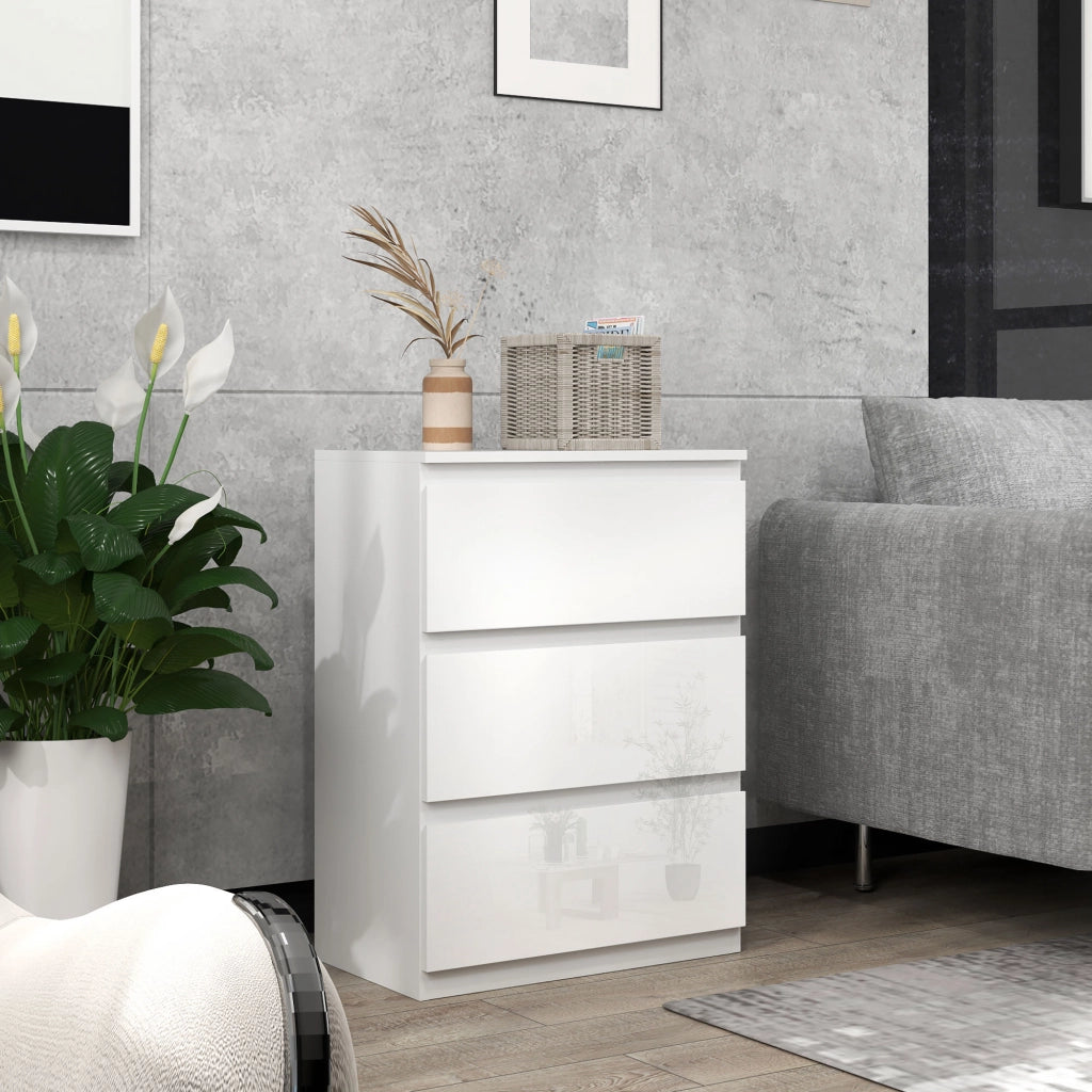 Comodino con 3 Cassetti Moderno ¨C zephmum ¨C Bianco Lucido 55x34x75 cm