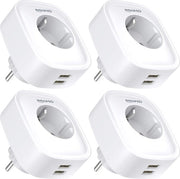 Contatto di arresto con USB 16 A confezione da 4 pezzi - misurazione del consumo di corrente - controllo a distanza Wi-Fi - controllo vocale - timer - compatibilità con Alexa e Google Home