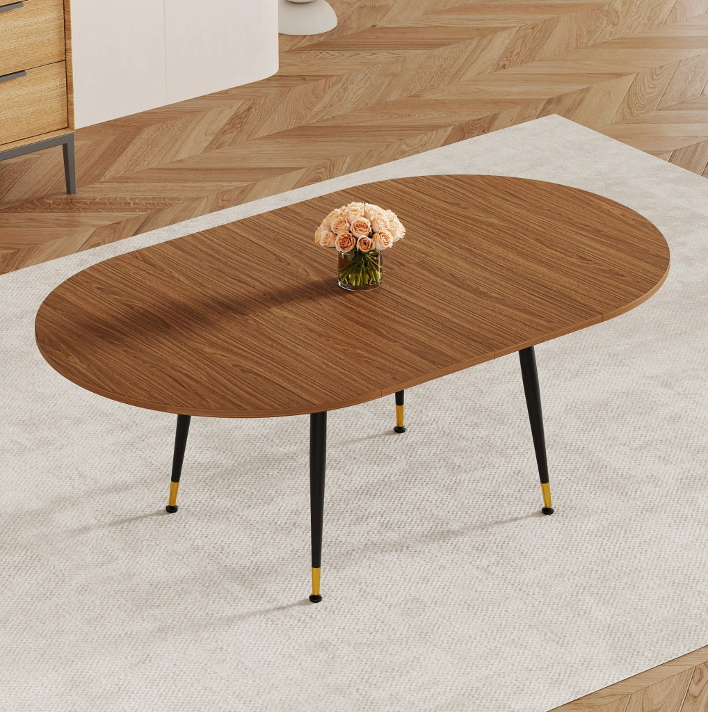 Tavolo da pranzo ovale in MDF effetto noce con gambe nere