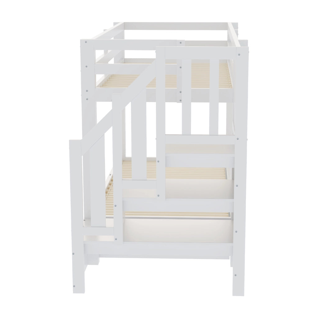 Letto a castello con funzione estraibile in legno bianco 90x200 cm