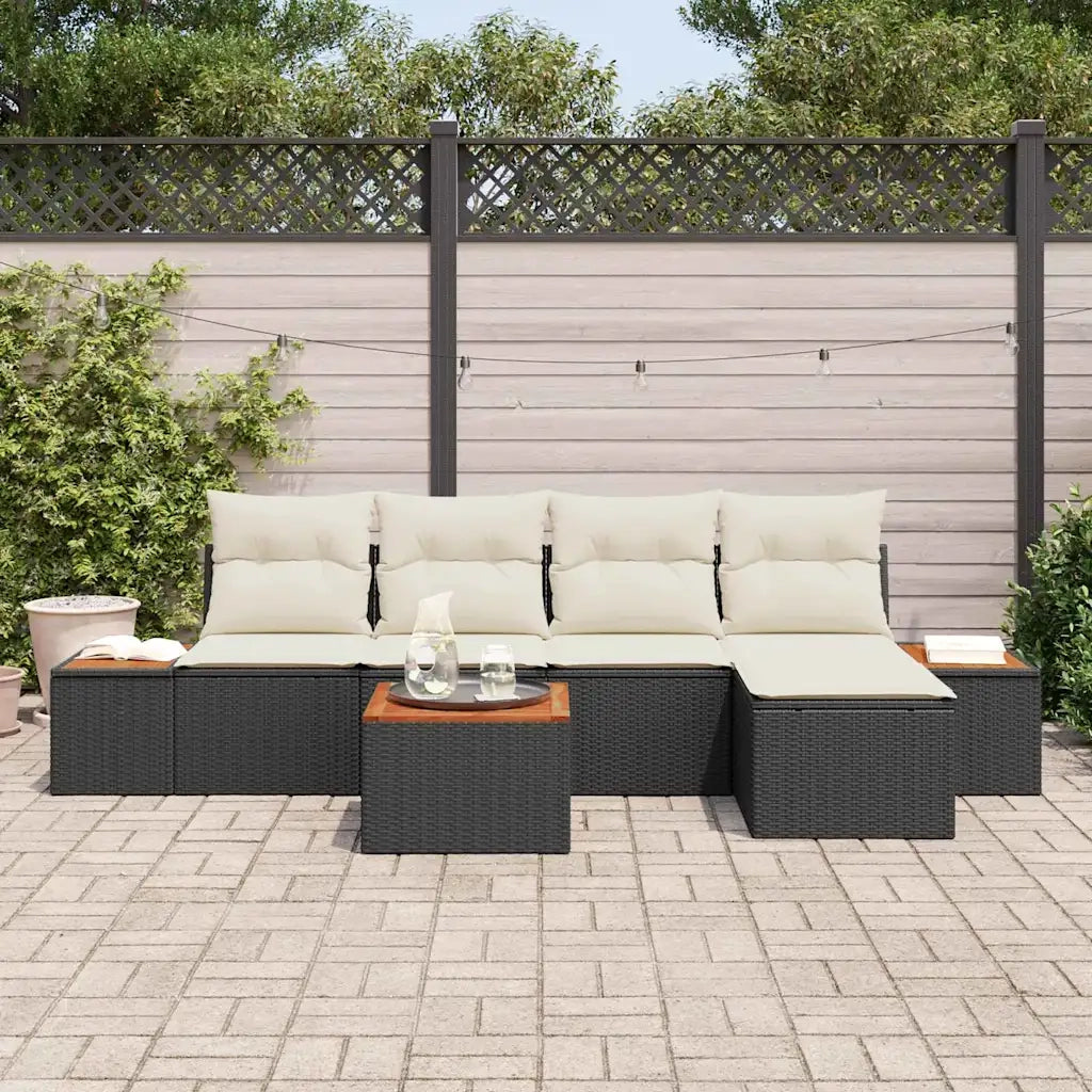 Set Divano da Giardino 6 pcs Nero e Crema Polyrattan 3356737