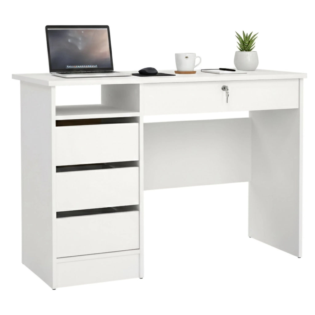 Scrivania Franklin, Scrittoio multiuso, Tavolo per ufficio porta PC, Piano di lavoro, 109x49 h76 cm, Bianco