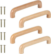 Set di maniglie in legno per mobili da 128 mm - Kit da 4 pezzi - Mobili da cucina - Maniglie curvate con viti
