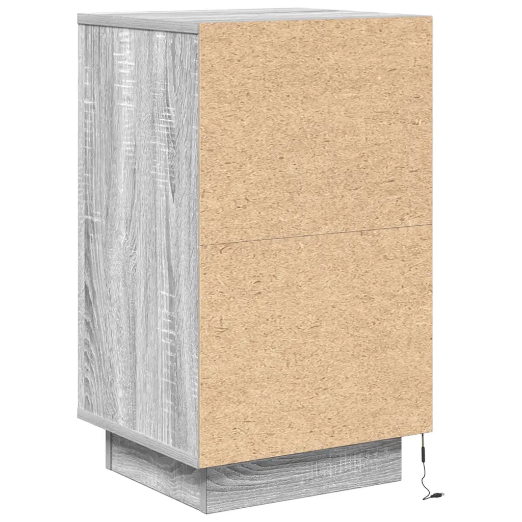 Comodino | Armadio da Notte | Mobiletto da notte con Luci LED Grigio Sonoma 38x34x65 cm