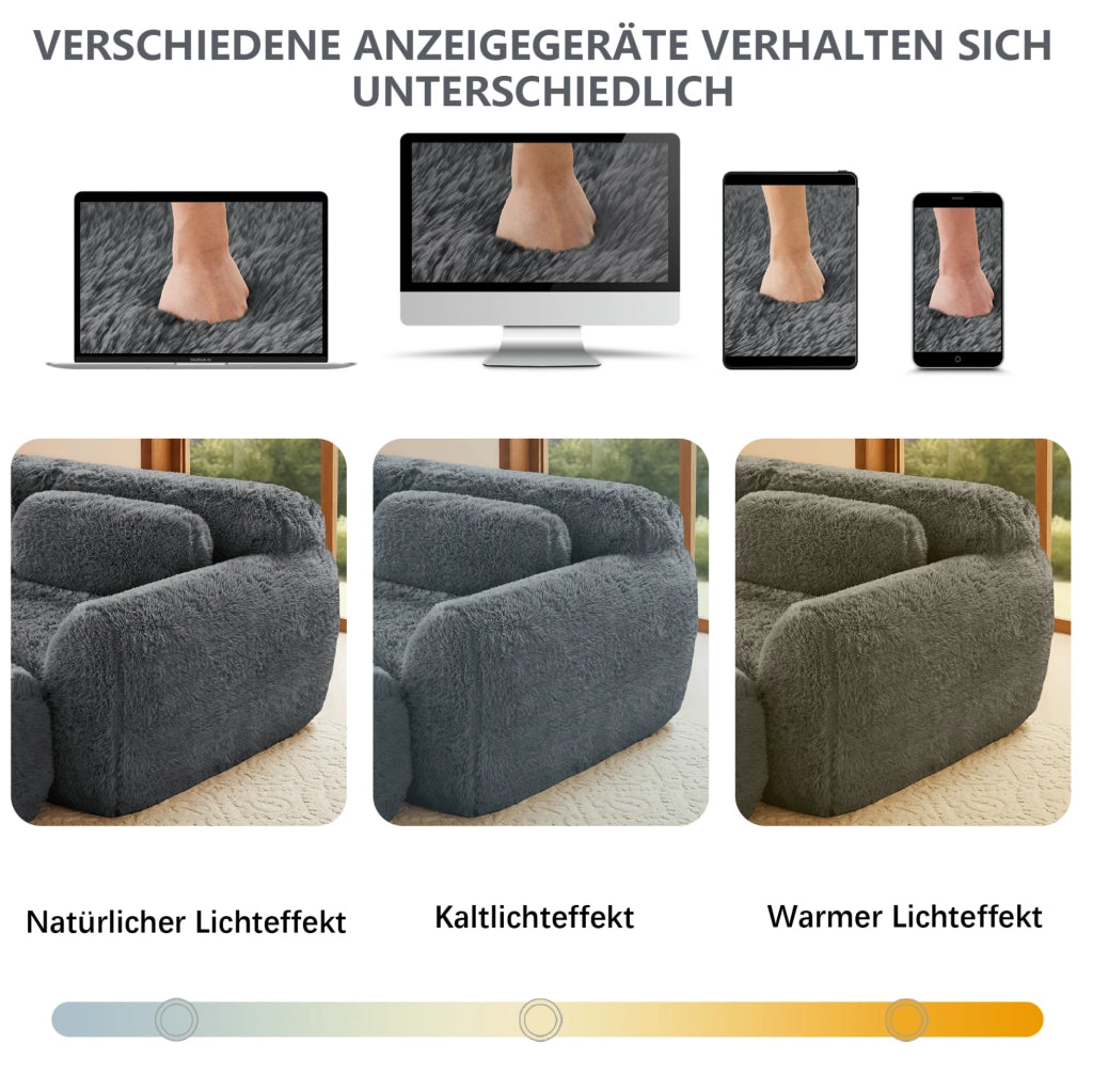 Divano modulare senza struttura in tessuto plush; 291×179×73 cm; grigio