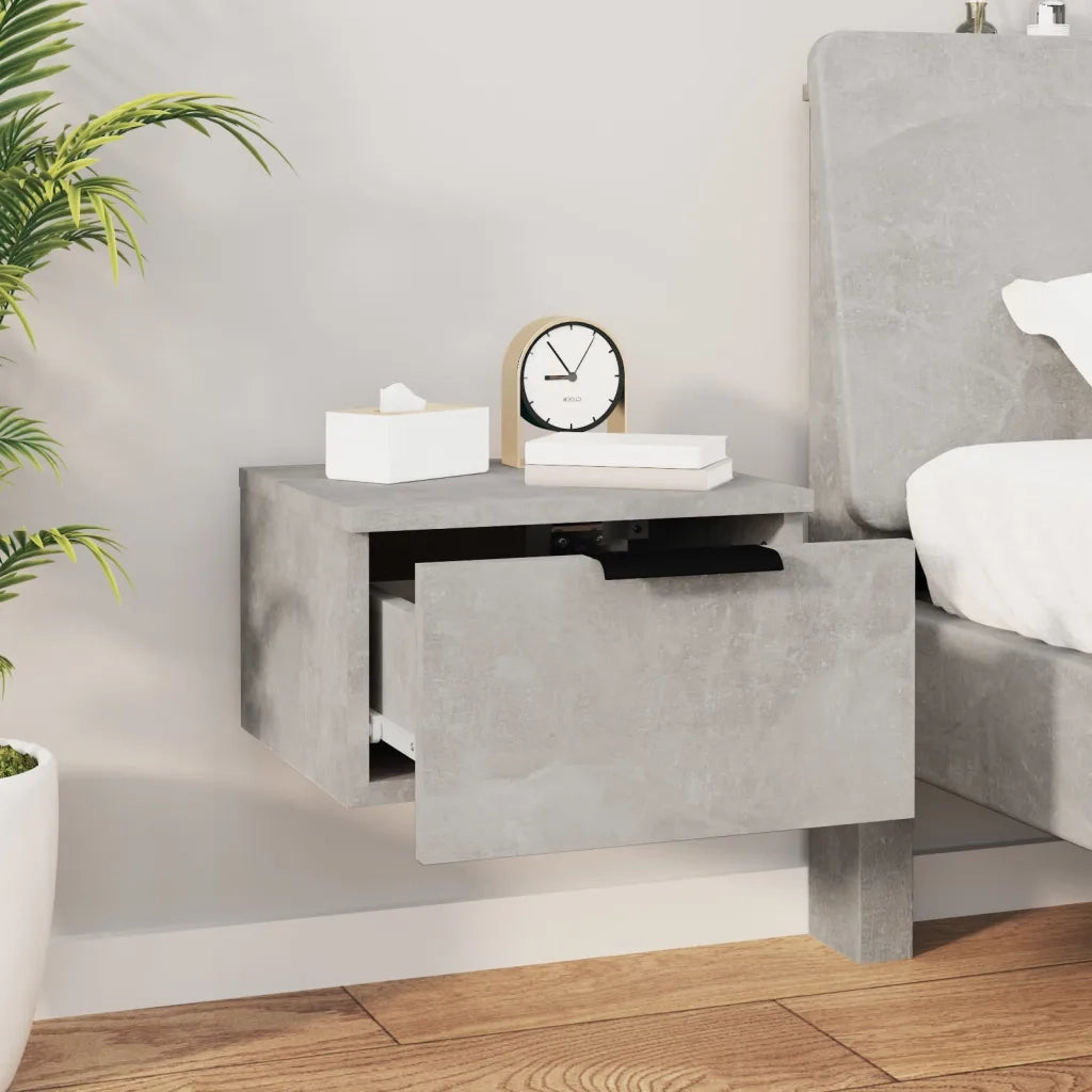 Set di 2 Comodini | Armadio da Notte | Mobiletto da notte a Muro Grigio Cemento 34x30x20 cm
