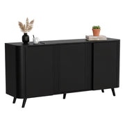 Credenza Loreo, Madia da salotto con tre ante battenti e vani interni, Rialzata da terra, 151x42 h70 cm, Nero