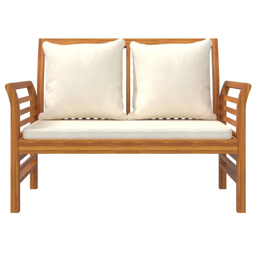 Panca da giardino mobili da giardino per esterni divano da terrazza con cuscini bianco crema 120 x 60 x 81 cm legno massello di acacia 02_0011117
