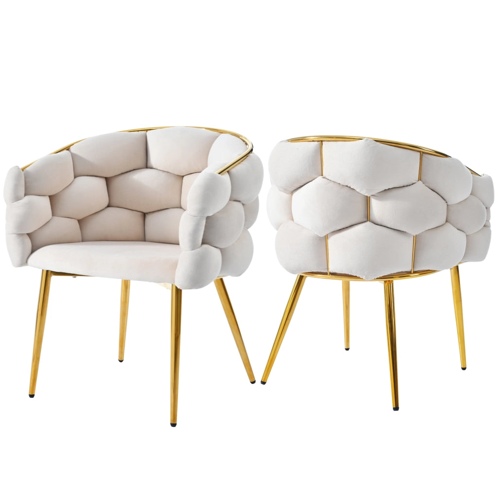 Set di 2 sedie da pranzo in velluto beige, design moderno con gambe in metallo dorato, 44×41×74 cm